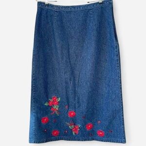Vintage Westbound Embroidered Red Poinsettia Sequins Holiday Christmas Skirt